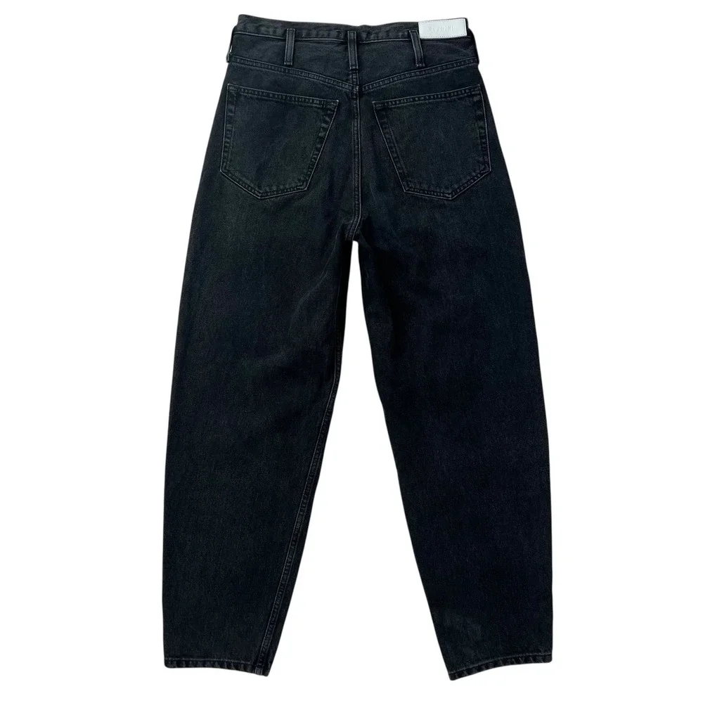 Re/Done Black 80s Peg Leg Hidden Button Fly Tapered Leg Jeans Black Wash SZ 28